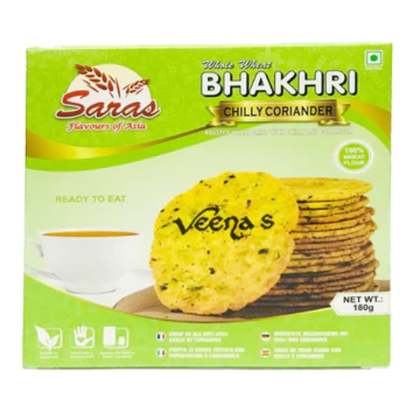 SarasWholeWheatBhakhriChillyCoriander180gVeenas1